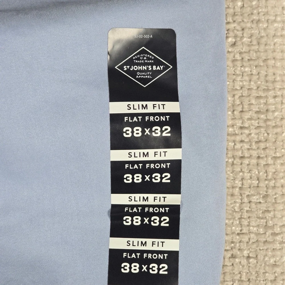 St Johns Bay Mens Slim Fit Stretch Chino Pants Forever Blue 38x32 New